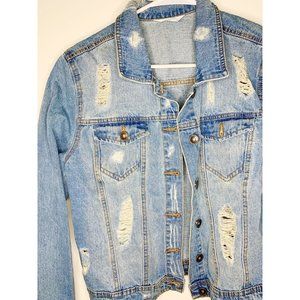 Stone Washed Large Ripped Denim Jacket